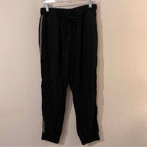 Zara Z1975 Black Joggers Shimmer Side Stripe Detail Drawstring Waist Size M